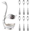 Flylin Coffee Spoon Set, Creative Coffee Spoon Holder 6pcs Small Espresso Spoons with Swan Base Holder Mini Silver Dessert Spoons for Coffee Dessert