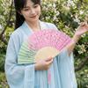 Vintage Chinese Folding Fan Floral Print Hand Fan Traditional Hand Cranked Fan Qipao Dress