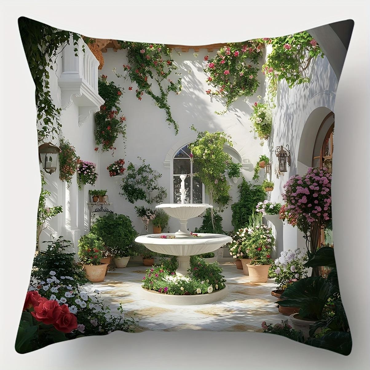 

Charming Garden Scene PillowcasesLiving room sofa cushion cover, soft and comfortable, bedroom room decoration 16x16in 40x40cm
