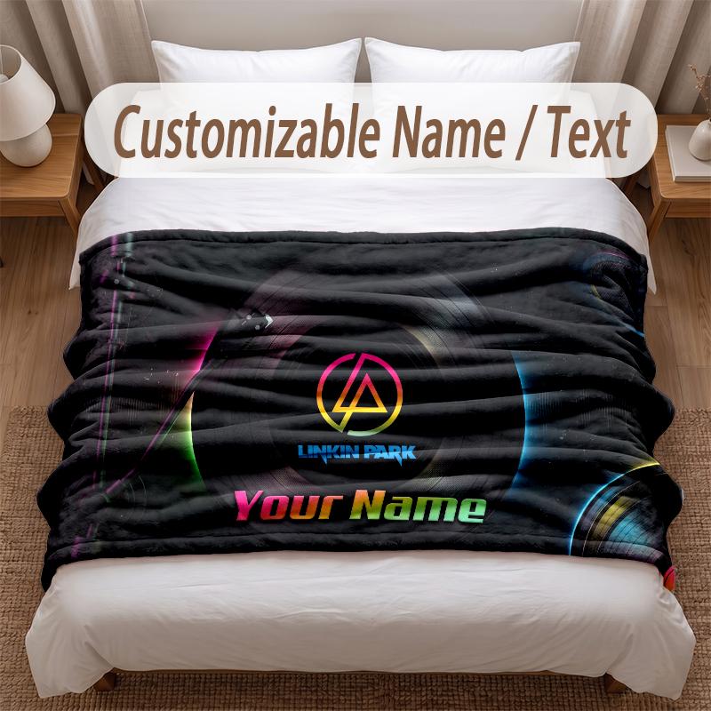 Linkin Park Printed Flannel Blanket Custom Name Text Soft Warm Throw For Bedroom Holiday Gift