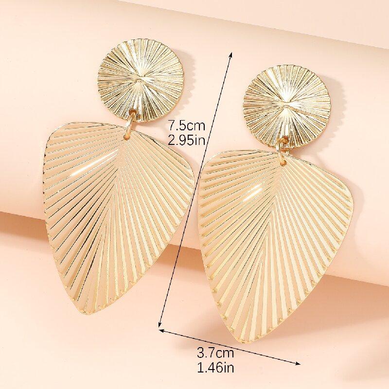 Women's Geometric Leaf Texture Earrings, Statement Metal Dangle Earrings, Edgy Instagram Style Jewelry
