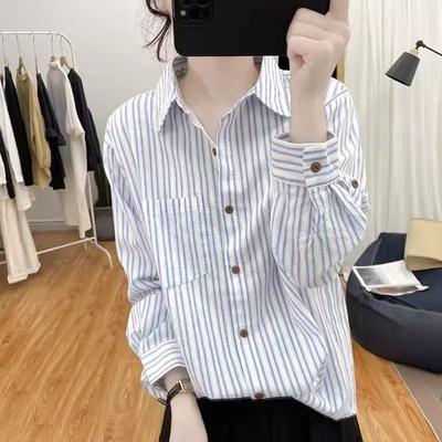 Women's Oversized Textured Button-Down Shirt Casual Long Sleeve Blouse with Pocket