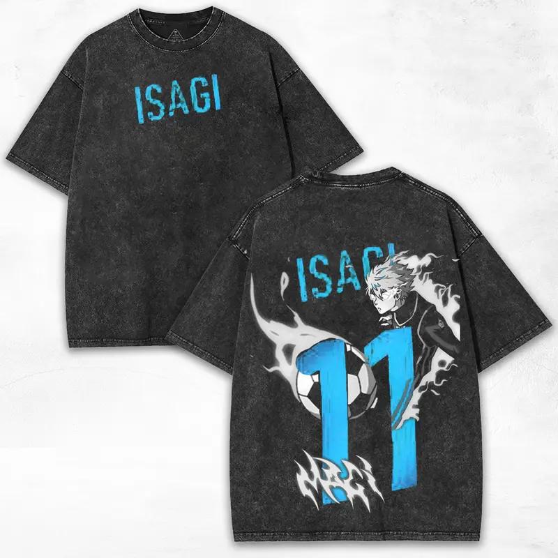 

Горячее Аниме Blue Lock Исаги Йоичи Одежда Мужская Футболки с коротким рукавом Хлопковая футболка с эффектом стирки Ретро Свободная футболка Харадзюку Мужская Футболка XXL чёрный