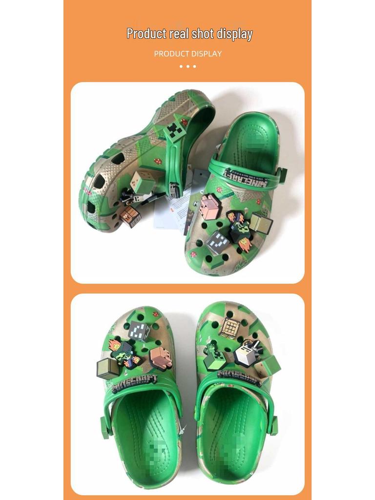 Kids' Minecraft Clog Sandals with Charms - Non-slip, Breathable, Wear-resistant, Closed-toe