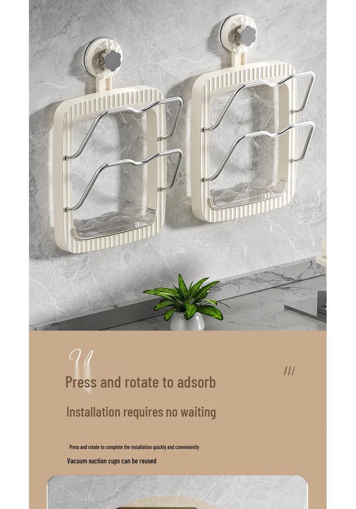Warde Wall-Mounted Kitchen Storage: Suction Cup Pot Lid & Cutting Board Rack with Detachable Drip Tray.