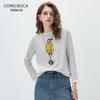 Komengboka Women's Striped Mulberry Silk Blend Knit Long-Sleeve T-Shirt