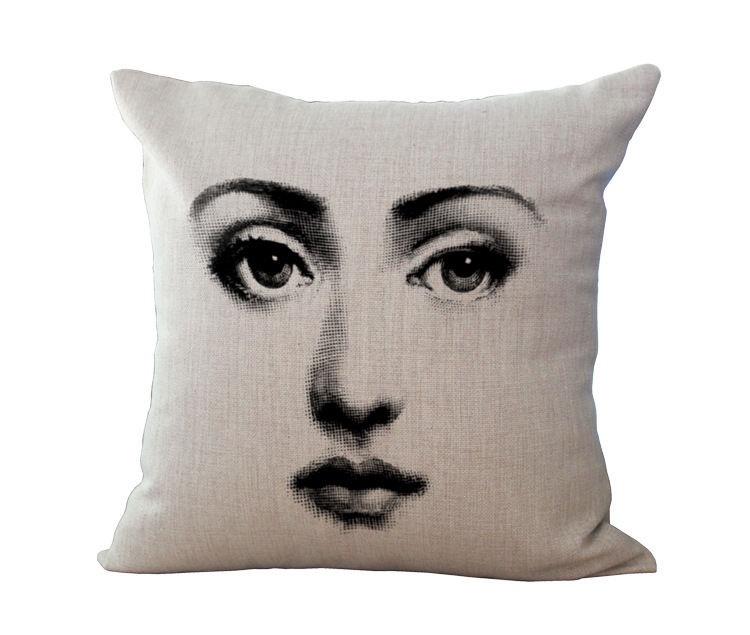 Unique Linen Vintage Piero Fornasetti Face Throw Pillow Case With Artistic Face Illustration