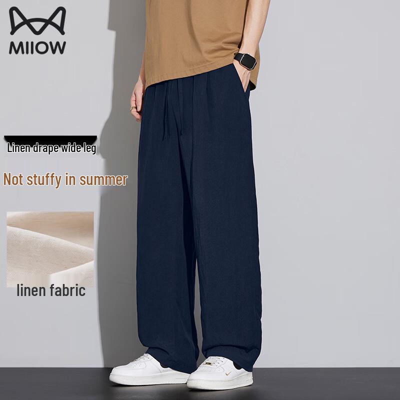 MaoRen Men's Cotton Linen Blend Casual Straight-Leg Pants