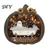 Halloween Bookstore Scene Ghost Wooden Tabletop Ornament, 2D Flat Cute Reading Bathing Whimsical Book Nook Watering Plaque with Stand for Home Shelf,