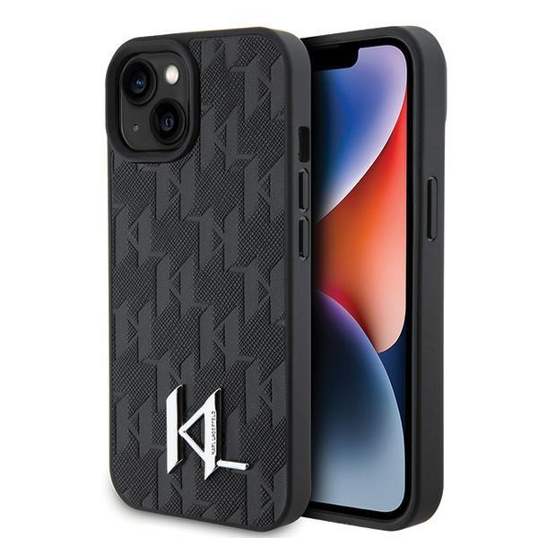 Karl Lagerfeld Klhcp15Spklpklk Iphone 15 / 14 / 13 6.1 Czarny/Black Hardcase Skóra Monogram Hot Stamp Metalowe Logo