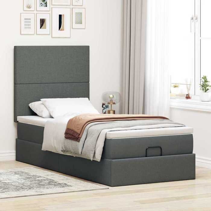 VidaXL Cadre de lit ottoman avec matelas gris foncé 100x200 cm tissu, cadre de lit, cadre de lit rembourré, cadre de lit 3313051