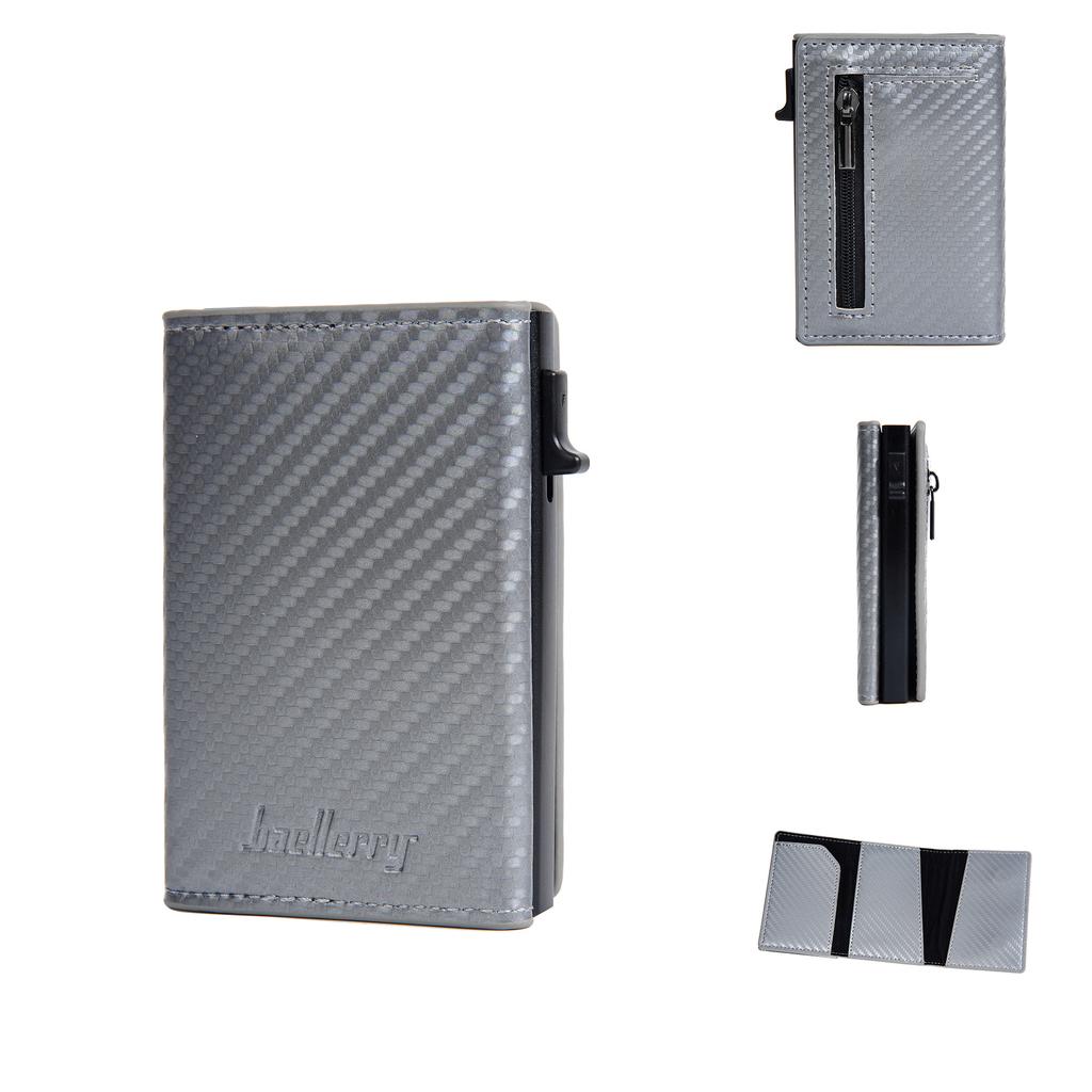 New Men's Card Bag RFID Automatic Pop-up Zipper Carbon Fiber Magnetic Card Clip Men