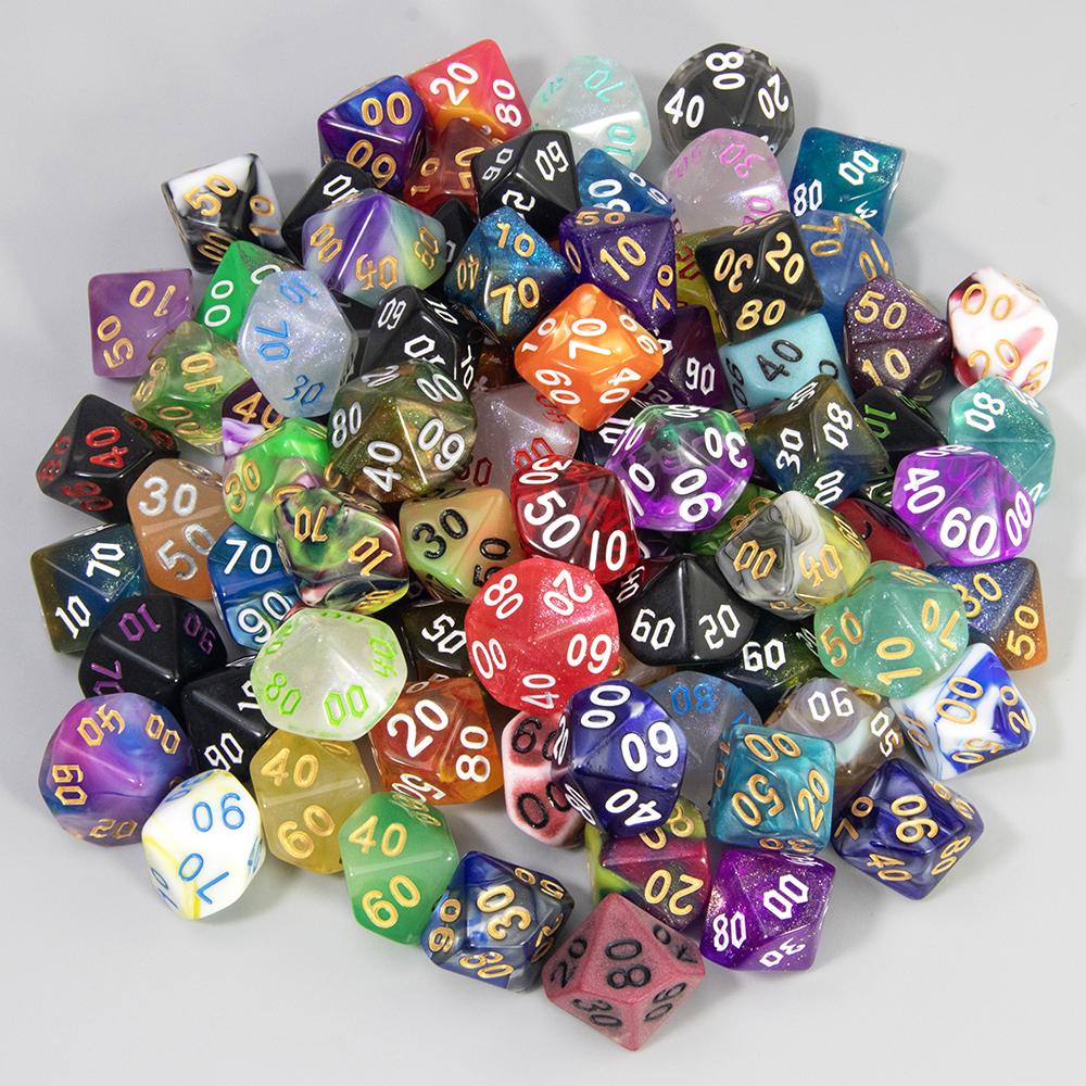 100 Stück Zufälliges Würfelset für DND Rollenspiel, Verschiedene Farbstile Polyedrische Würfel D4/D6/D8/%/D10/D12/D20 Spielwürfel
