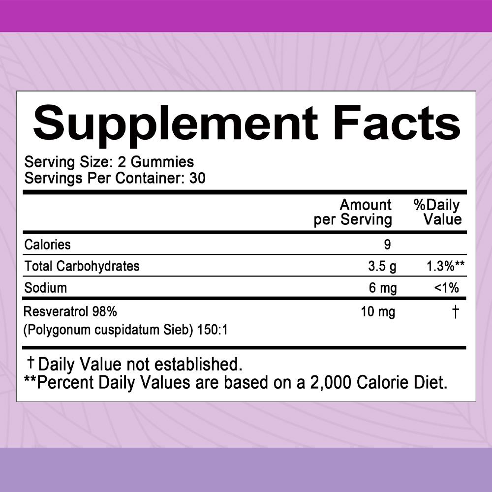 Resveratrol 98% (Japanischer Staudenknöterich Sieb) 150:1, 60 Gummibärchen Nahrungsergänzungsmittel
