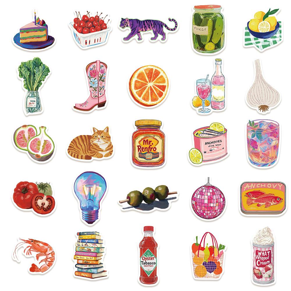 10/30/50pcs Mediterranean Tomato Graffiti Stickers Vintage Watercolor Art Aesthetic Decals Luggage Laptop Phone Sticker Toy Gift