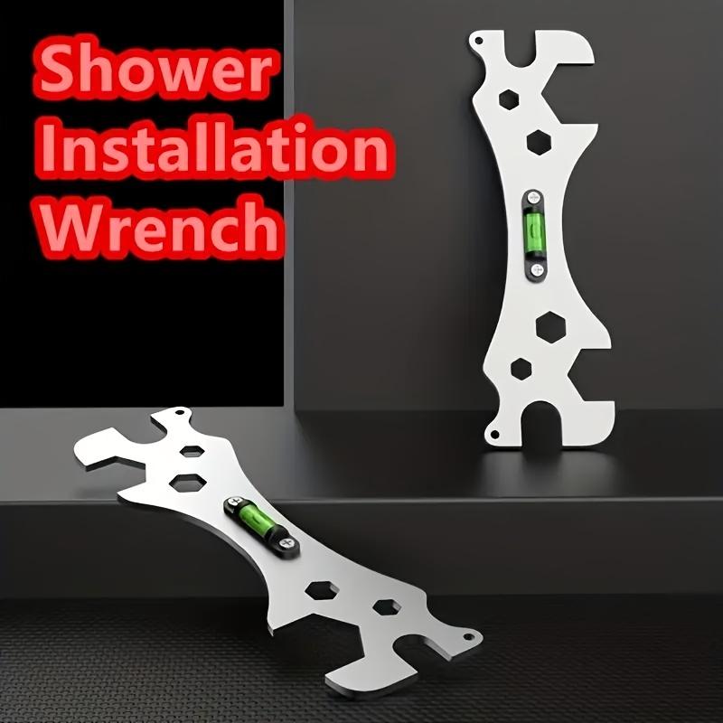 Stainless steel shower installation wrench with hexagonal level and bent foot ruler - adjustable, rust proof plumbing tool