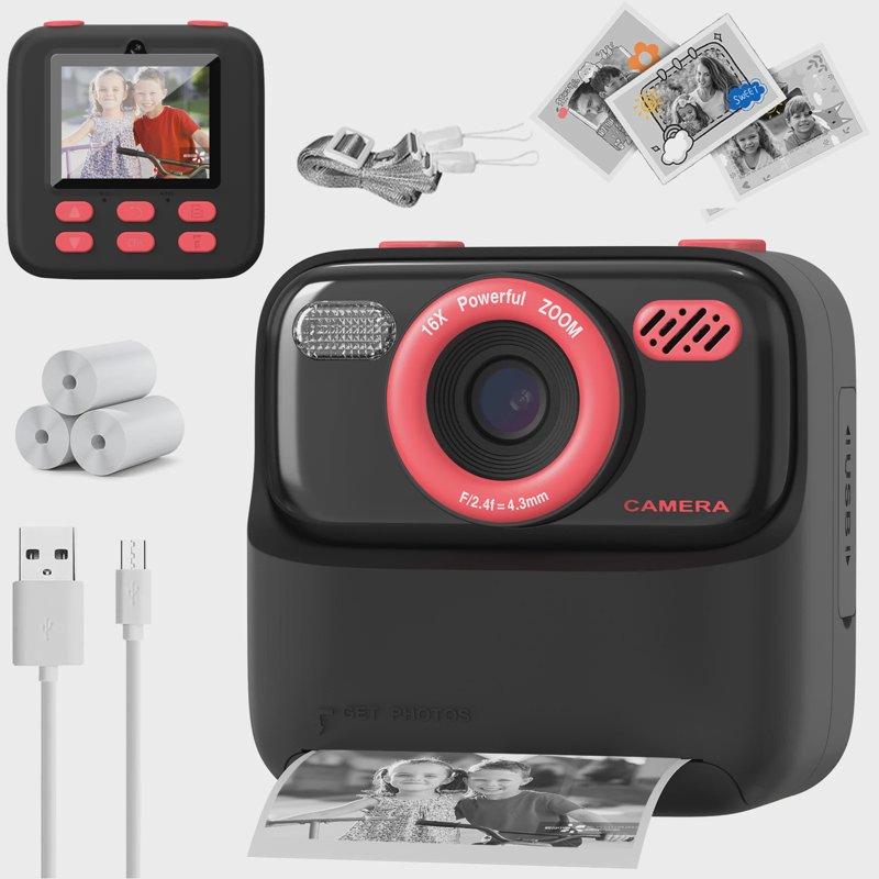 Kids Instant Print Camera 1080p Hd Dual Lens Selfie Camera With Flash 3 Rolls Paper 2.0