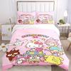 3pcs Party Hello Kitty and Friends Bedding Set - 1 Soft Quilt Cover + 2 Pillowcases, Machine Washable - Suitable for All Seasons, Perfect Gi