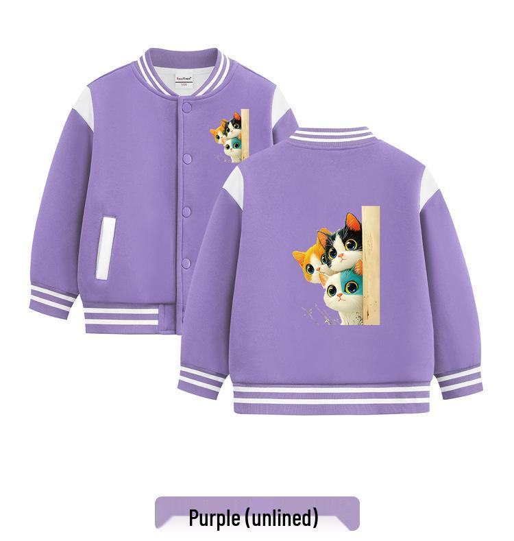 Kids' Autumn/Winter Velvet Baseball Jacket: 2026 New Casual Outerwear for Boys & Girls