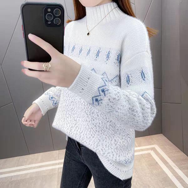 Mink Fleece Half High Collar Sweaters Women's Autumn and Winter Chenille Thickened Loose Knitted Pullovers