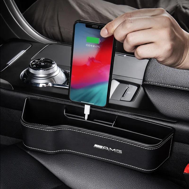 OLV5 Auto Logo Car Seat Crevice Storage Box Seat Gap Slit Organizer Stickers For Mercedes-Benz C180 E320 E400 E260 E300 W108 W124