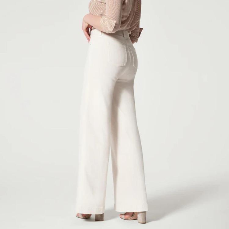 Trendy Women Casual Wide Leg Jeans Solid Color Seamed Front Trousers Fashion New