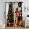 2Pcs Festive Christmas Tree And Fireplace Design Window Curtains Polyester Digital Printed Drapes For Living Room And Bedroom