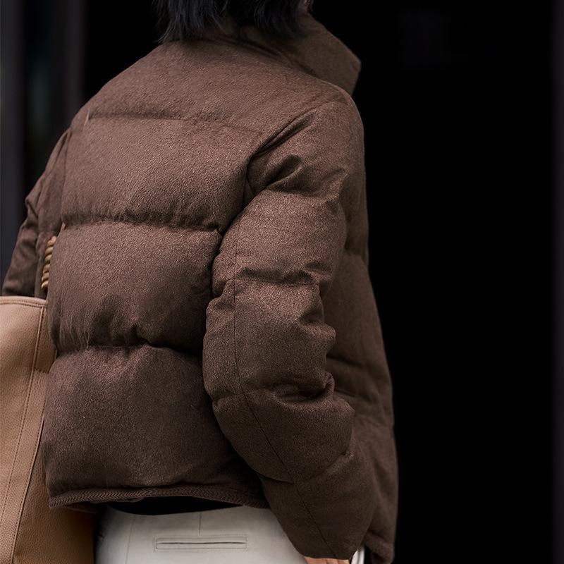 Strength stacking, light luxury inside and outside Lyocell wool white goose down stand-up collar down jacket winter new women's clothing