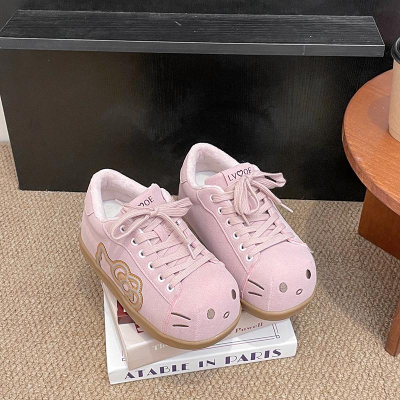 

Pink Winter 2026 New Fleece Warm Flat Casual Shoes Student Cute Sneakers 35 розовый