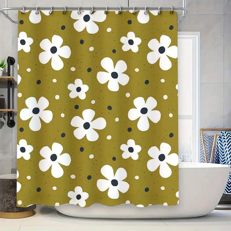

Vintage Floral Shower Curtain White Black Bloom Print Green Bath Rug Decoration Waterproof Fabric Bathroom Decor for Home Modern 90x180cm