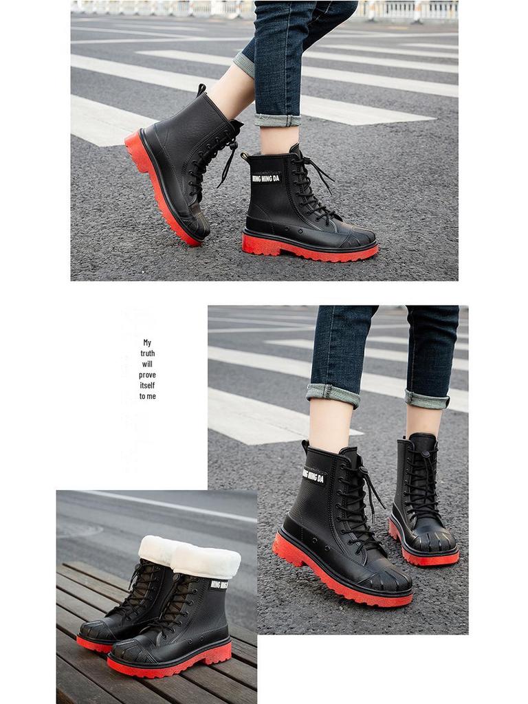Stylish Non-Slip Waterproof Rain Boots for Adults with Thick Sole and Added Velvet Lining.