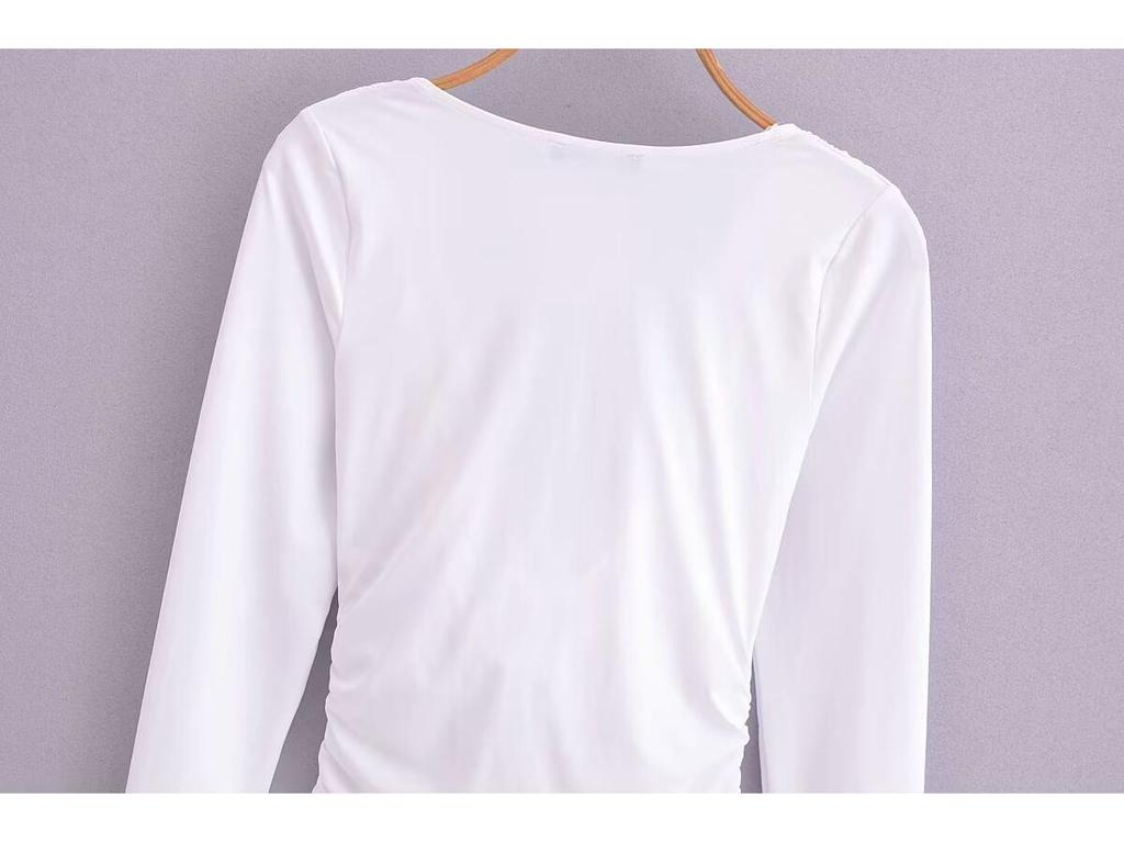 Autumn 2024 Women's European & American Style Versatile Pleated Long-Sleeve Drape Top