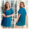 Womens Plus Size Ice Silk Sleep Dress Lightweight V-Neck Short Sleeve Nightgown Home Comfort