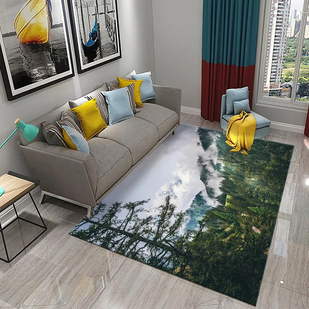 Forest Carpet Natural Landscape Rug Green Grass Rectangle Area Rugs for Adults Yoga Mats Bedroom Living Room Decor Soft Door Mat