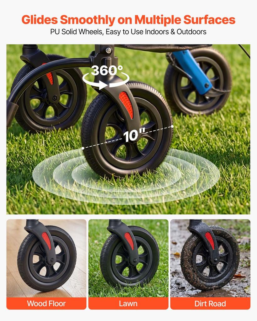 VEVOR 2-in-1 Rollator Walker & Transport Chair for Seniors, Foldable Rolling Walker Wheelchair