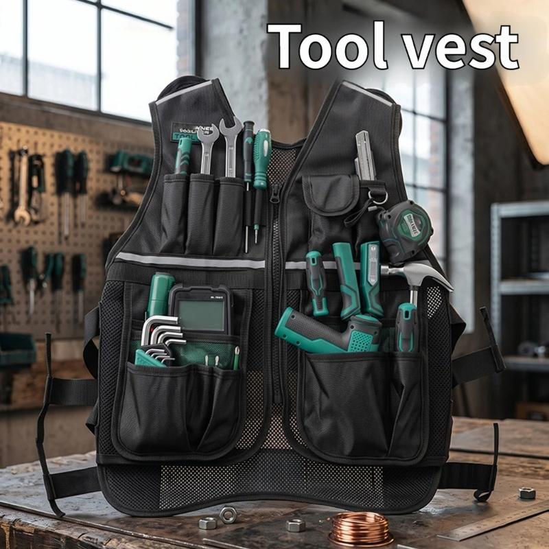 Multi-Pocket Utility Vest With Reflective Trim and Adjustable Side Bands for Keeping Common Work Items Close During Maintenance and Installation Tasks