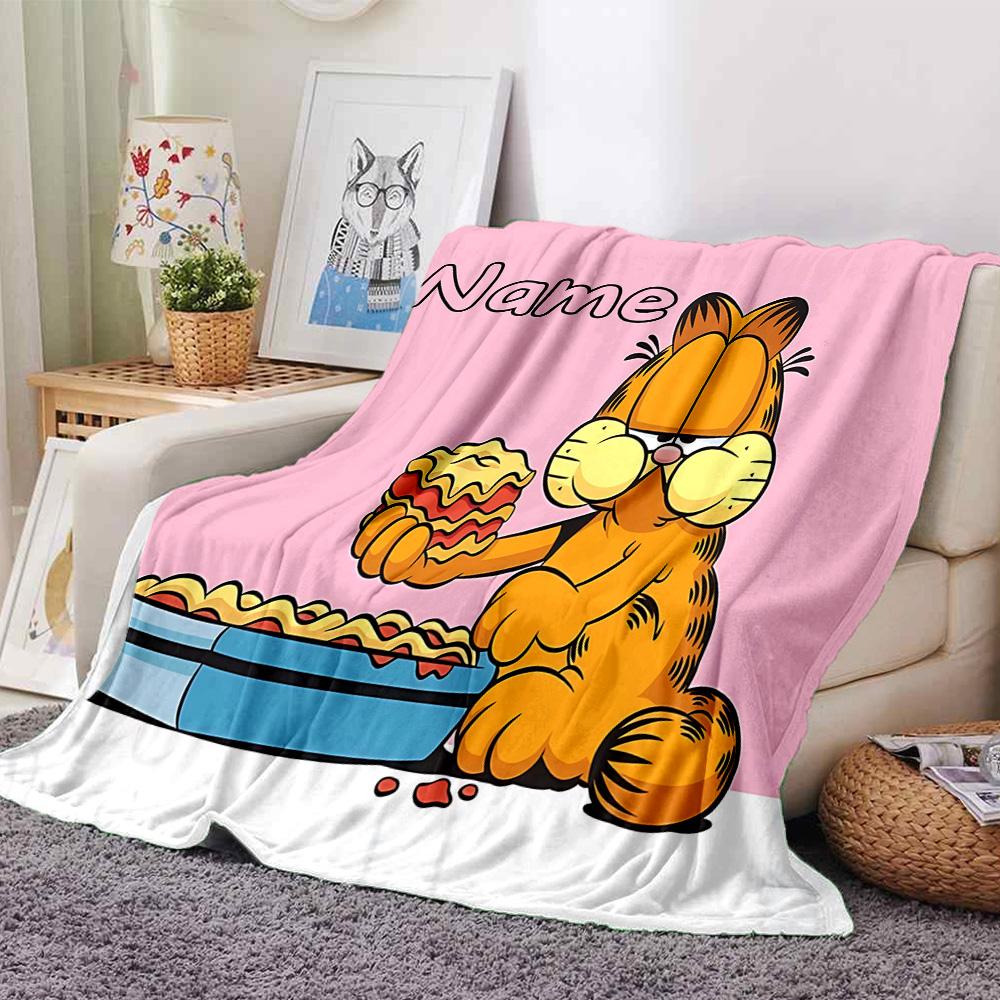 Custom Name Garfield's Cosmic Adventure flannel Blanket for Super Soft Cute Comfort Blanket for Travel Bedding Couch Sofa Blanket