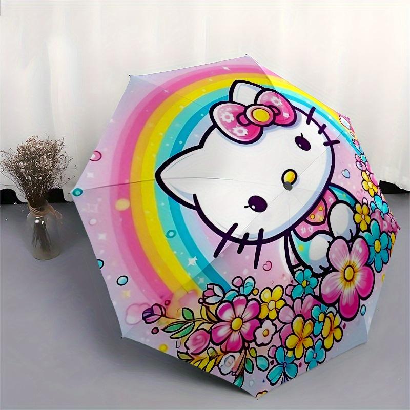 Hello Kitty,Rainbow Automatic Opening and Closing Parasol Compact Travel Umbrella with 8 Ribs for Women and Men Ideal Birthday/Christma