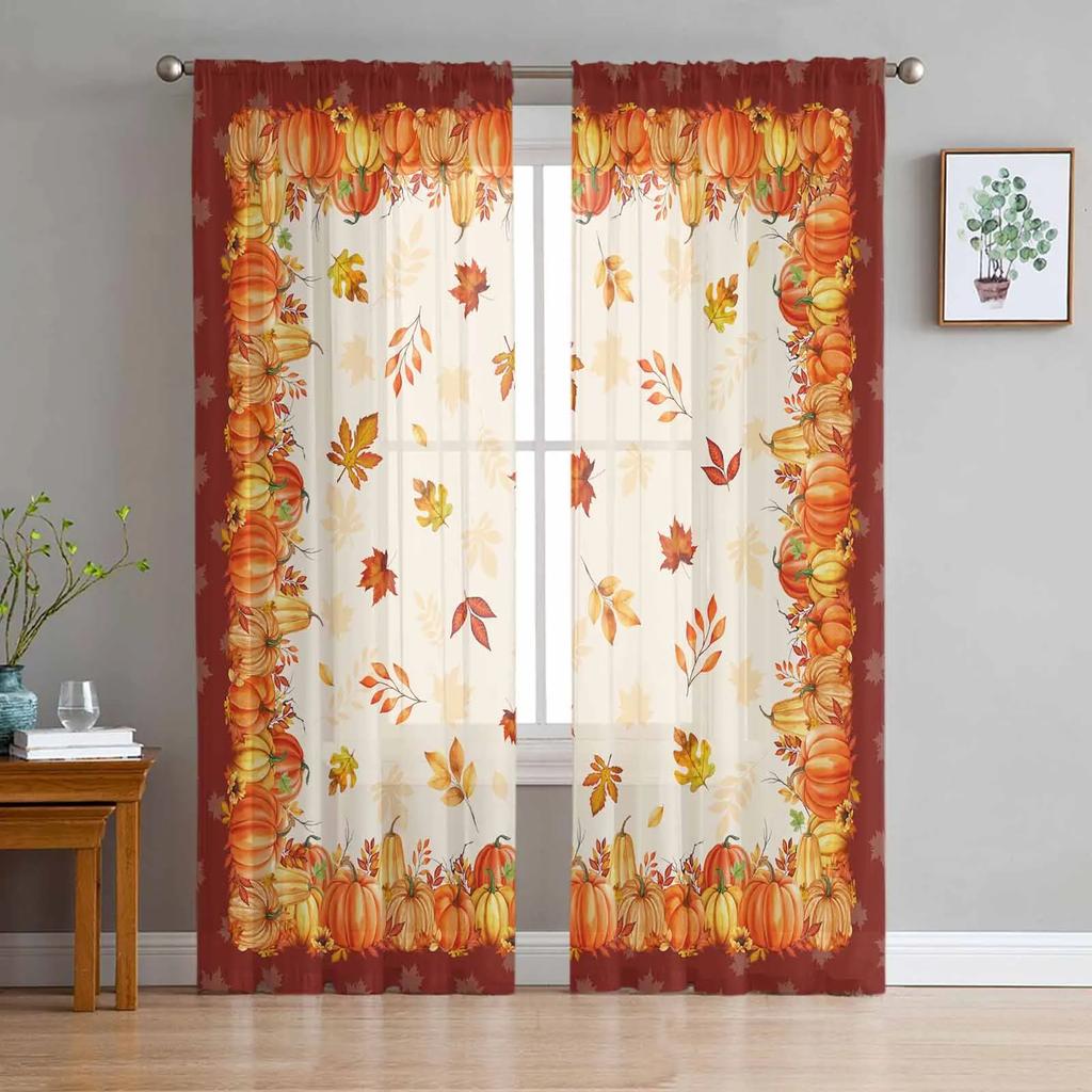 Autumn Fallen Leaves Maple Sheer Drapes for Bedroom Living Room Decoration Window Curtain Kitchen Curtain Panels