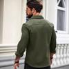 Men European American Solid Color Button Down Long Sleeve Casual Shirt With Pocket