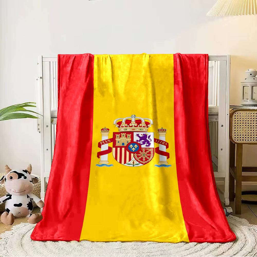 Spain Flag Emblem Designed Flannel blanket for bedroom, living room, sofa, and nap