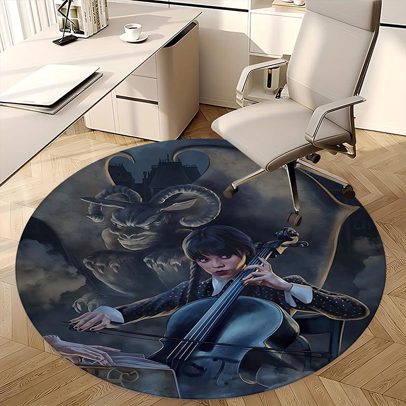 The Addams Family,Gothic Devil Chair Mat Round Rug Office Carpet, Machine Washable, Non Slip, Suitable for Living Rooms, Bedrooms