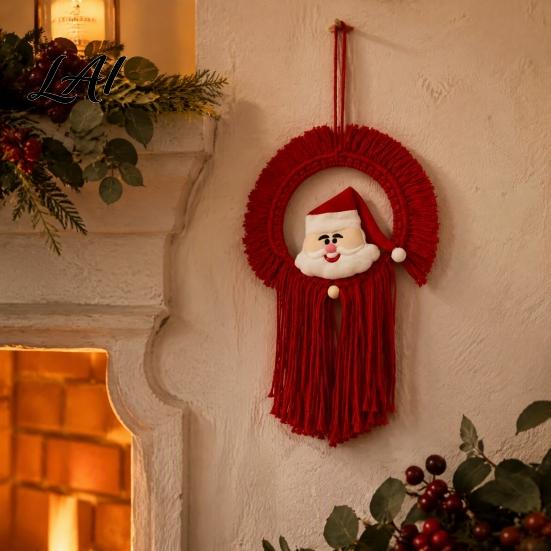 Hand Woven Wall Hanging Hand‑Woven Santa Claus Tapestry Hanging Christmas Decor with Atmospheric Ornament Tassels Boho for Kid Room Home