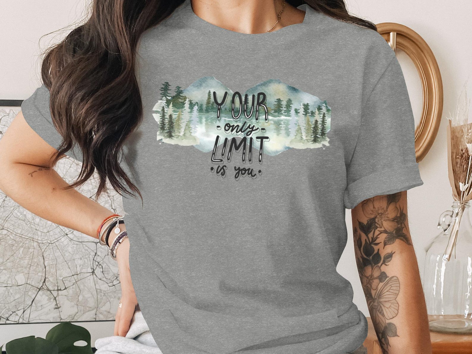 Motivational Mountain Lake T-Shirt | Watercolor Outdoorsy Adventure Tee 4XL