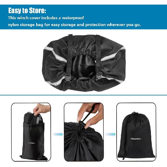 Winch Cover, Waterproof Dustproof Winch Protection Cover With Reflective Ribbon For 8000-13500 Lbs Electric Winch (Black Ribbon)