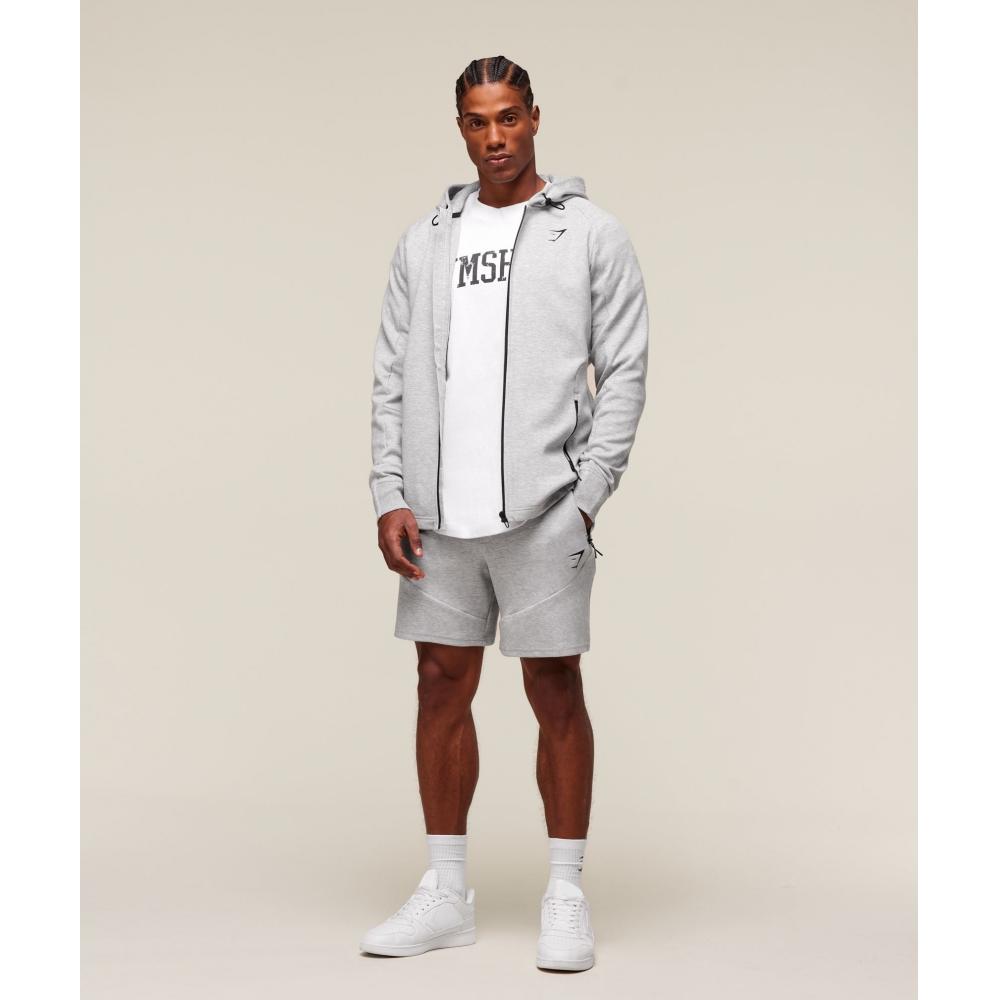 Gymshark Interlock Tech Zip Up Hoodie Light Grey Core Marl A6a7f Gbcn