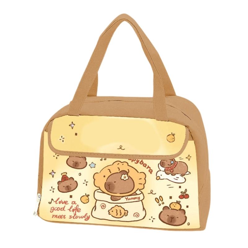 Insulated Capybara Print Lunch Bag For Students Waterproof Lightweight Lunch Bag With Zipper And Easy To Clean Surfaces