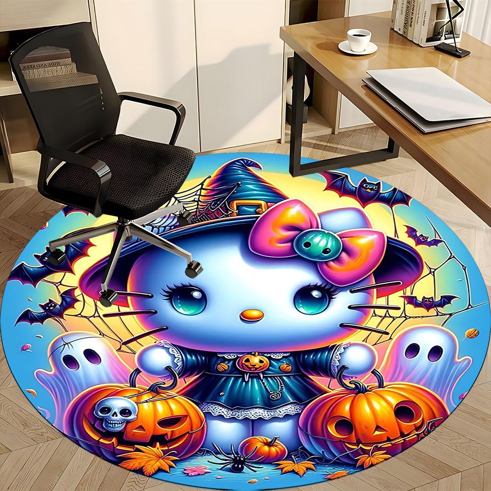 1pc Halloween Hello Kitty Chair Carpet for Office Non-Slip, Soft & Comfortable, Carpet for Office, Gaming, Lightweight Round Floor Mat