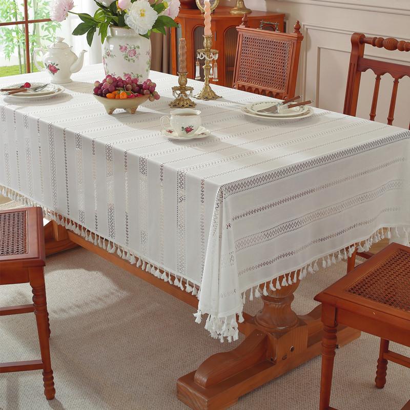 French Lace Romantic White Hollow Striped Tablecloth Tablecloth Tablecloth Wedding Decoration