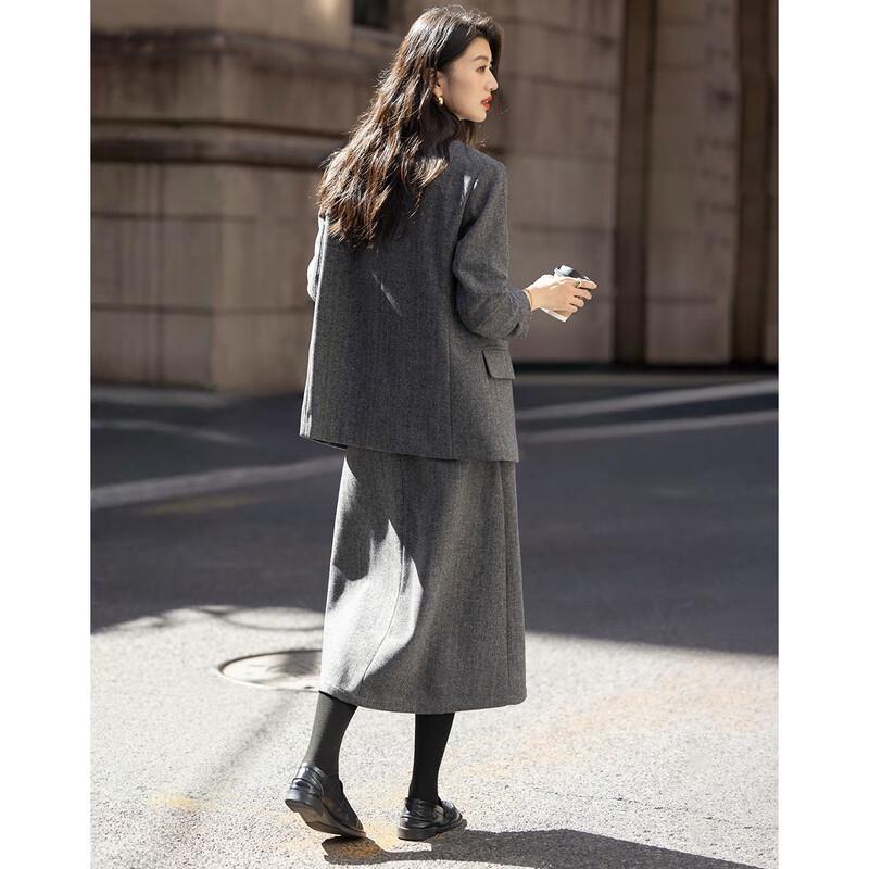 Demana Women's Winter Lamb Wool Plaid Blazer & Pleated Skirt Set
